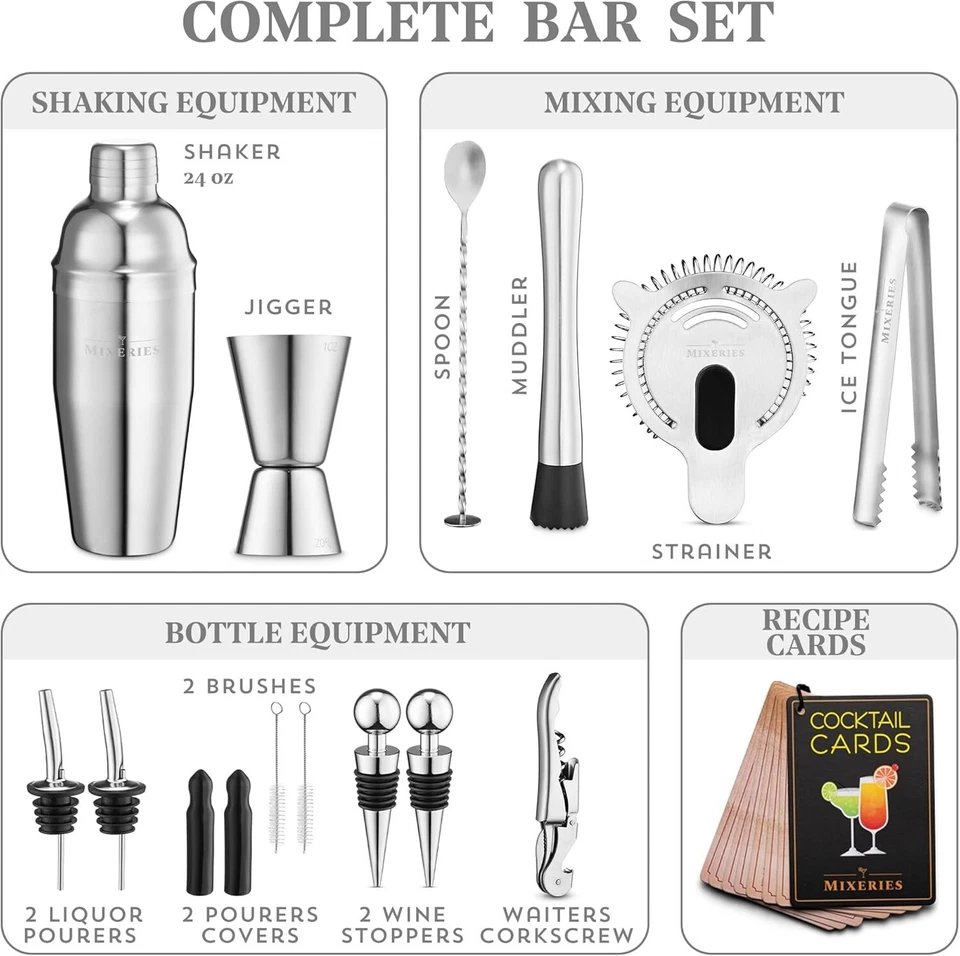 Mixology Kit de Bartender con Soporte Juego de Bar de 18 Piezas Juego de Coctelera Mezcla de Bebidas Foto 3 de 4