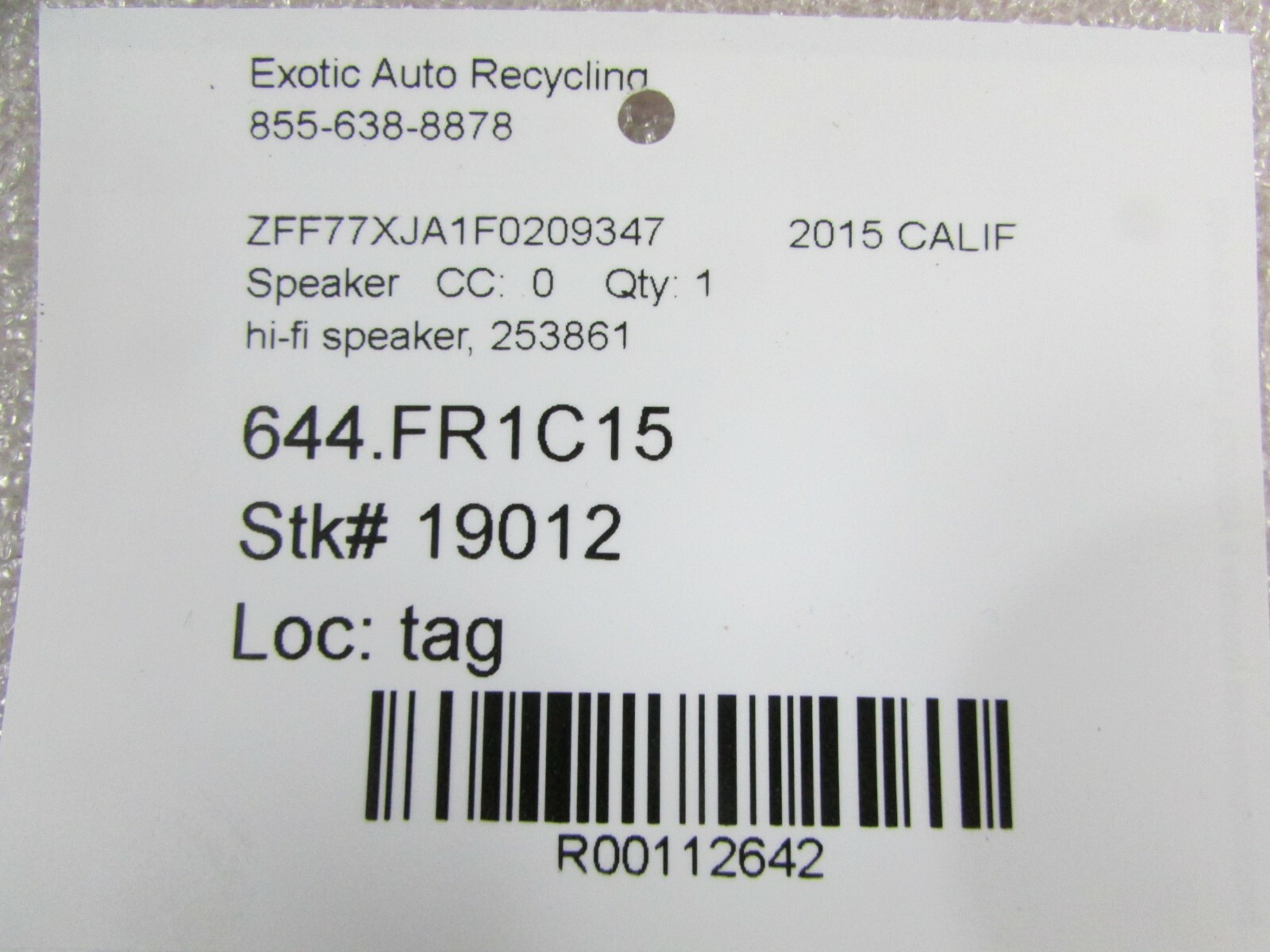 Ferrari California, Speaker, Hi-Fi Speaker P/N 253861