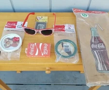 Coca-Cola Collectibles Lot Sunglasses, Coasters, Cards, Bags, Mini Mirror 80s