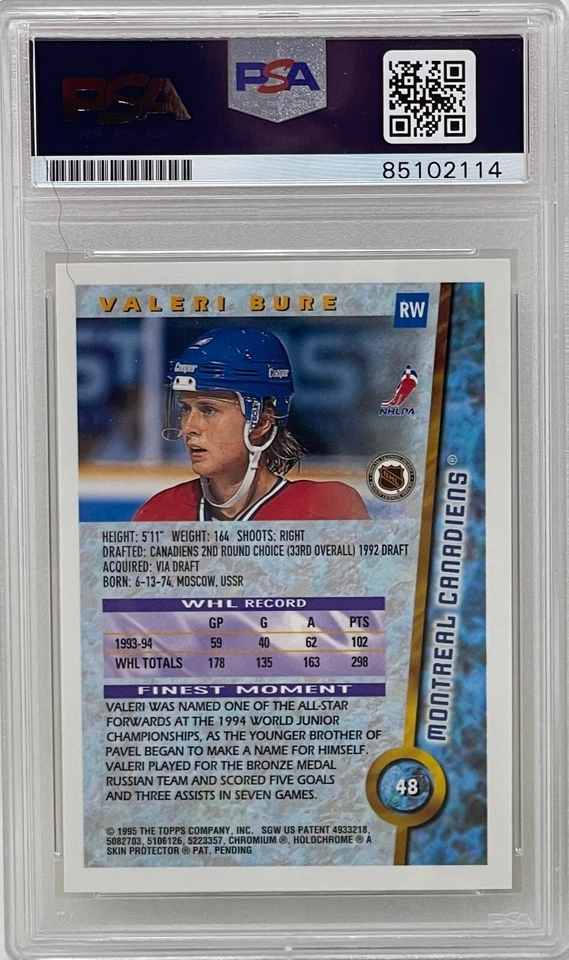 Valeri Bure Signed 1994 Topps Finest NHL Hockey Montreal Canadiens Card #48 PSA - Image 2 of 2