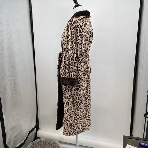 Bata larga envolvente N Natori para mujer talla grande marrón crema estampado animal leopardo proxeneta Foto 4 de 4