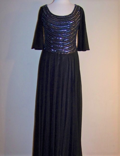 j kara black beaded dress New J Kara New York Black Spaghetti Strap V Neck Hand Beaded Black Evening Dress
