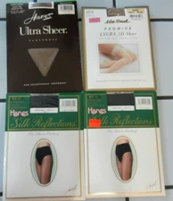 4 vintage 3 Hanes 1 Nice Touch Pantyhose sizes E-F, jet, tan