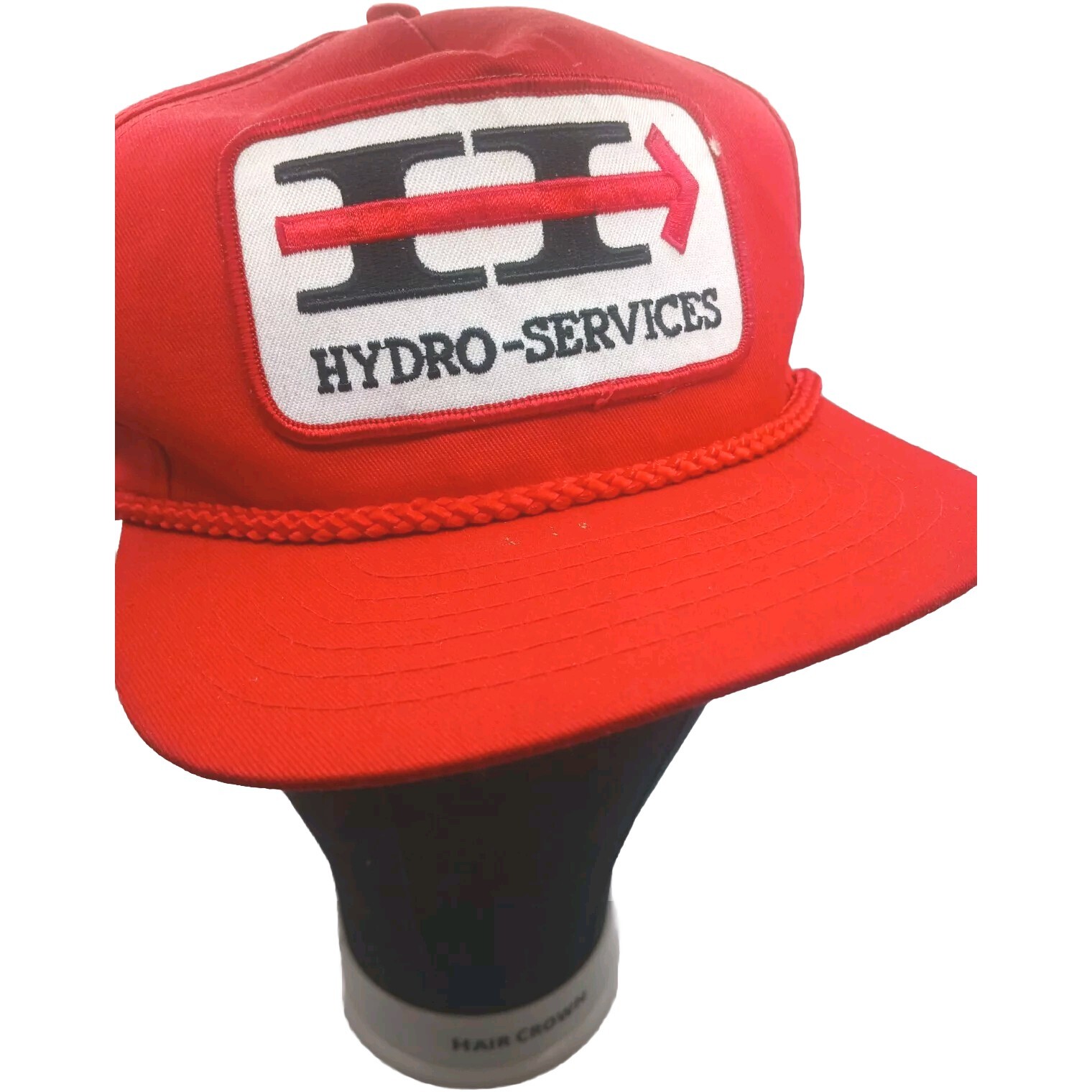 Vintage Hat Cap Red Hydro Services Patch Rope Bri… - image 1