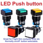 Momentary button LED square WHITE GREEN RED BLUE YELLOW Flightsim MSFS2020 Elite