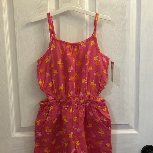 NWT CAT&JACK Jumpsuit Girls Size Small (6/7) Pink Floral Woven Cotton Wide Leg - Picture 3 of 20