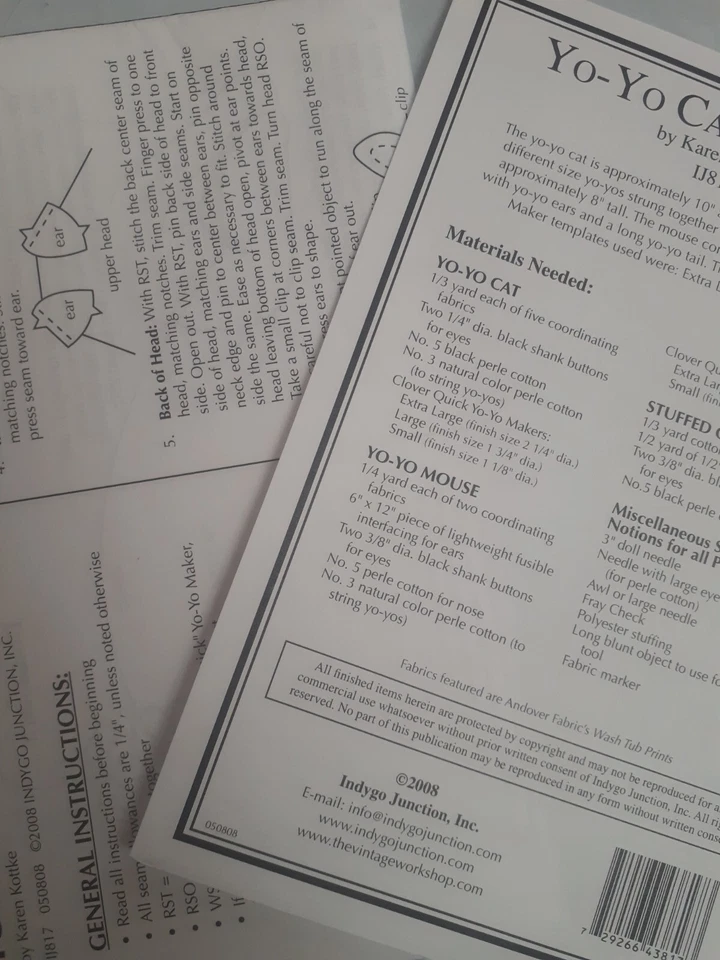 Yo Yo Cat Mouse Plush Stuffed Indygo Junction Craft Sewing Pattern Kottke IJ817  - Image 3 of 4