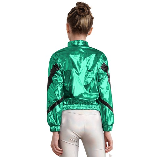 Kids Girls Shiny Metallic Bomber Jacket Stage Performance Dancing Outwear Coat - Picture 46 of 63