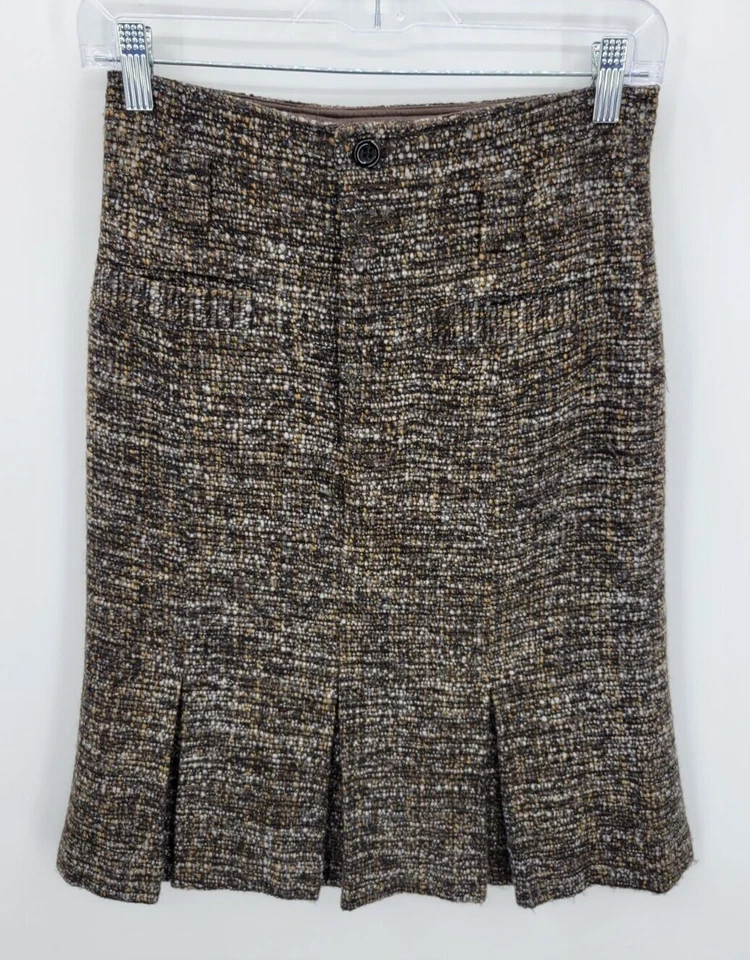 Falda Nanette Lepore para mujer 2 marrón tweed dobladillo acampanado coqueta forrada en la Academia Foto 2 de 4