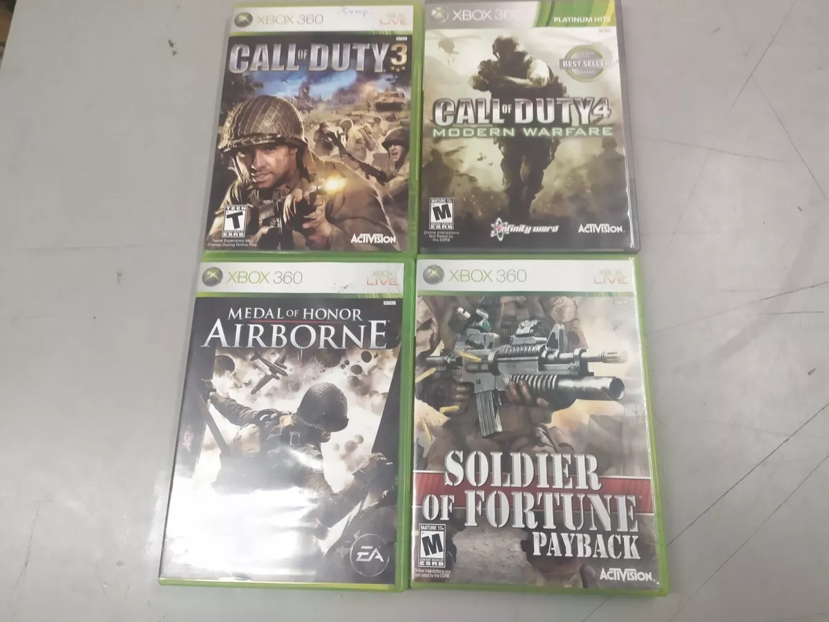 LOT OF 4 XBOX 360 FPS GAMES CALL OF DUTY SOLDIER OF FORTUNE MEDAL OF HONOR eBay