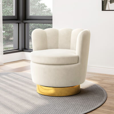 360° Swivel Accent Chair, Velvet Round Petal Barrel Armchair