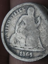 1866 P Seated Liberty Silver Dime- Philadelphia, About Good Details
