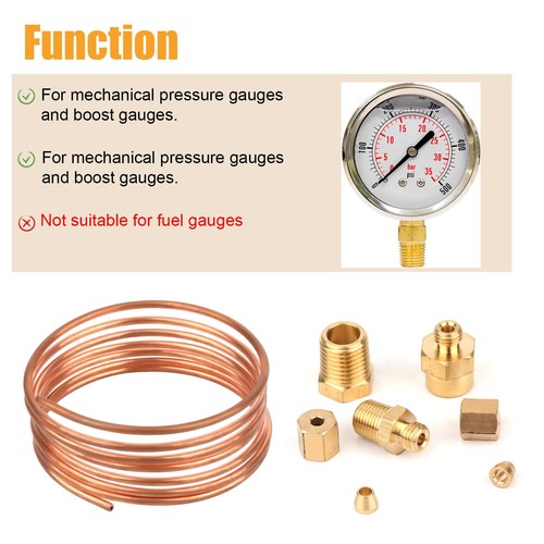 Mechanical Oil Pressure Gauge Copper Line Tubing Install Kit w/ Fitting 72" Inch - Bild 6 von 7