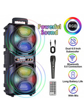 Dazone Bluetooth Speaker Dual 6.5" Subwoofer Wireless PA System w/ Mic LED