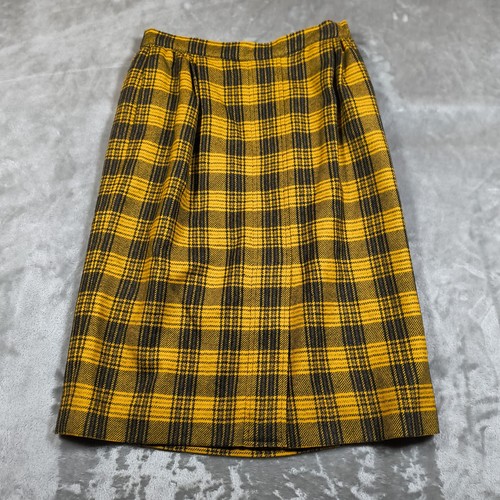 Valentino, Vintage Valentino Skirt Womens 8 Yellow Plaid Tartan Wool A Line Midi 70s Preppy