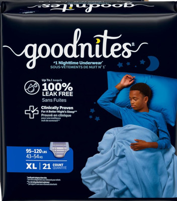 Goodnites Boys Nighttime Bedwetting Underwear Size XL (95-120 lbs), 21 Count