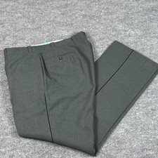 Vintage Wool Blend Dress Trousers Pants Black Stripe Pleated 36X30.5 Workwear