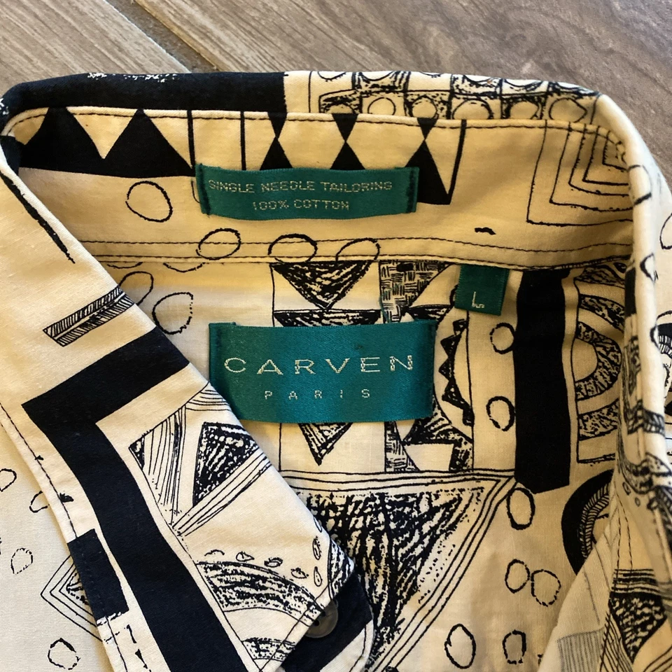 Camisa abotonada estampado geométrico abstracto vintage tallada París rara diseñadora Foto 2 de 4