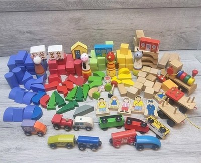 Holzbausteine Fahrzeuge Bau Tiere Menschen Züge große Vorrichtungen Ikea 150+ Teile