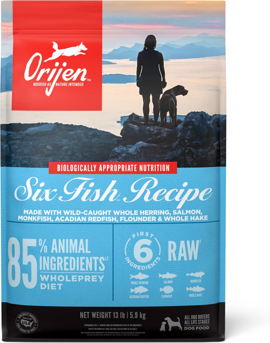 ORIJEN Dog Six Fish Recipe, 13lb, High-Protein Grain-Free Dry Dog Food