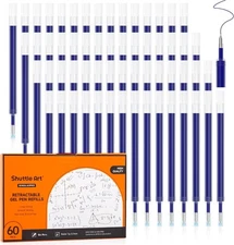 Retractable Gel Pen Refills, Shuttle Art 60 Pack 60 Count (Pack of 1), Blue 