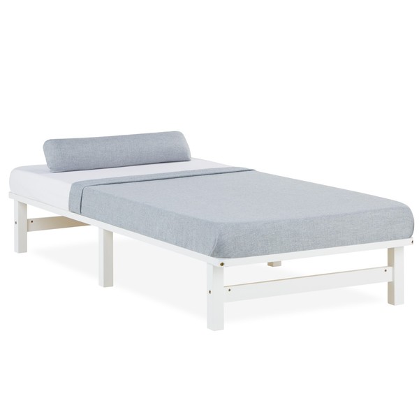 Holzbett 90X200 Lattenrost Bett Massiv Weiß Einzelbett Palettenbett Homestyle4U-image