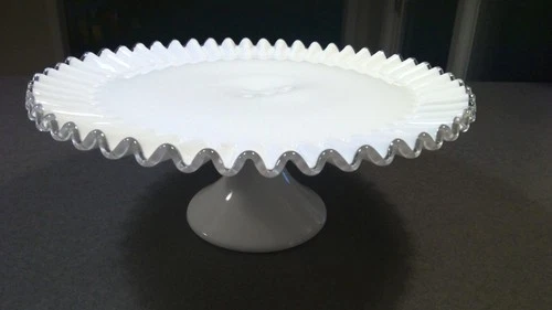 VTG Fenton Cake Pedestal Stand White Milk Glass "Silvercrest" Ruffled 13"  MINT!