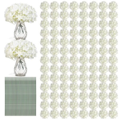 204PCS Hydrangea Artificial Flowers, Silk Artificial Hydrangea Flowers Heads ...