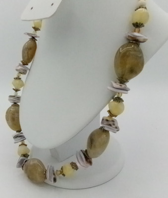 Vintage Designer Signed You & I Acrylic Stone Shell Fashion Statement Necklace
