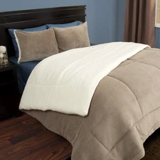 Lavish Home 3 Piece Taupe Full/Queen Sherpa Puffy Comforter Set