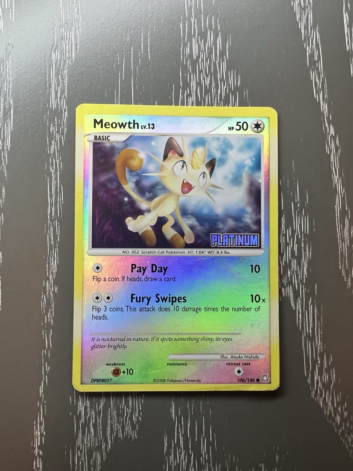 Vintage Rare 2008 Stamped Meowth Reverse-Holo Platinum Lv13 106/146 Pokemon Card