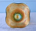 ANTIQUE FENTON AQUA  IRIDESCENT HOLLY SQUARE HAT RUFFLED EDGE CANDY DISH