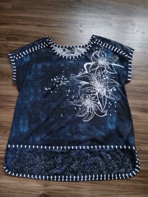 Tshirt Bpc Selection 44/46 Blau Schwarz Steinchen Offene Schulter