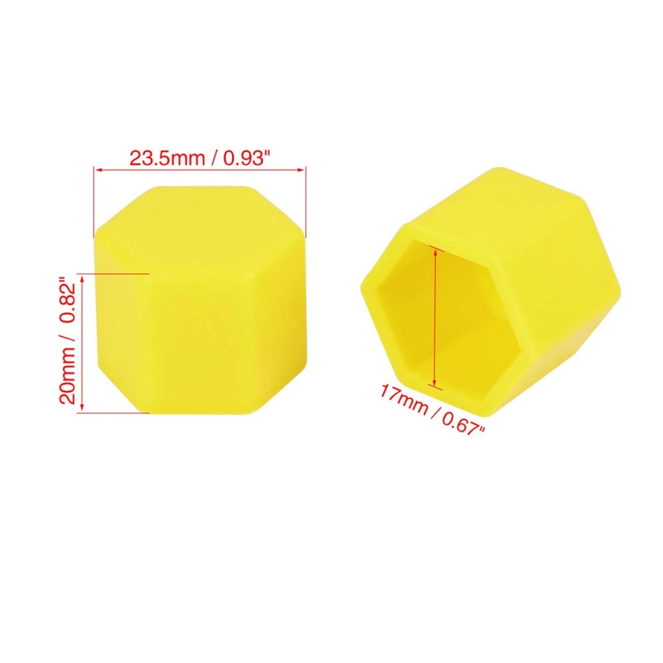 Cubiertas de buje de rueda de auto de silicona amarilla de 17 mm para tapones de tornillo de tuerca de 20 piezas Foto 4 de 4