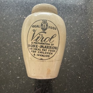 Small Antique Virol Bone Marrow Stoneware Jar Pot 3.25” C.1900 Ceramic vintage