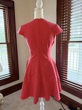 Halston Heritage Women's Coral Fit & Flare V-Neck Cap Sleeve Dress Size 4
