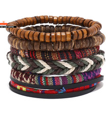 Bohemian Leather Bracelet Men Hand-Woven Bracelet Men'S Wooden Bead Bracelet Bra