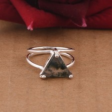 Handmade Moss Agate Triangle Ring 925 Sterling Silver Boho Gemstone Jewelry Gift