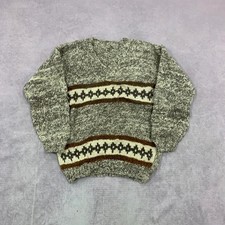 Vintage Knitted Jumper abstract patterned v-neck grandad chunky knit sweater