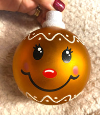 Large Gingerbread Man Girl Round Shatterproof Gold Christmas Ornament 3.5"