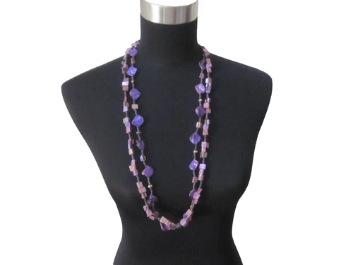 VTG Multi Purple Double Strand Beaded Costume Jewelry Necklace