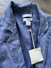 H Halston Blazer Womens Size Small Blue  100% Linen Jacket Preppy Summer
