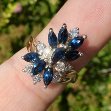 Fabulous 14k Solid Yellow Gold Natural Blue Sapphire and Diamond Ring Size 6.25