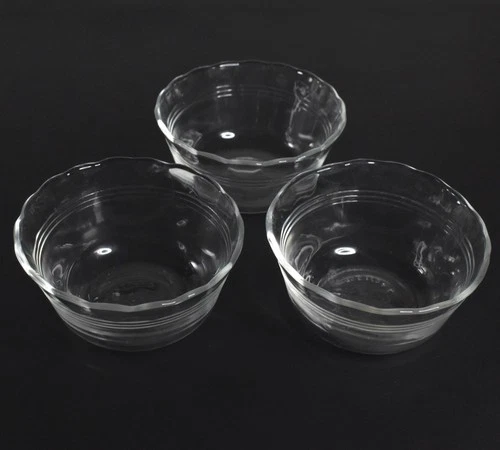 Set of 3 Vintage Pyrex Corning 463 Custard Cup Scalloped Edge Clear Glass 175ml