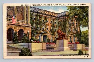 Lincoln Monument Bascom Hall Madison,WI Dane County Vintage Postcard
