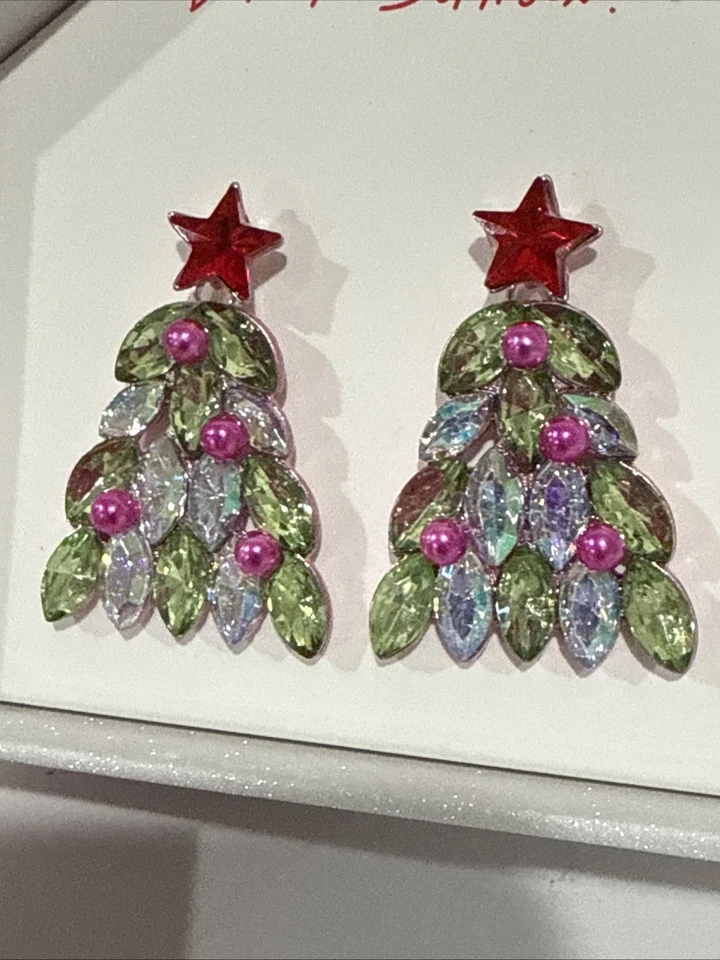 Betsey Johnson Holiday Whimsy Tono Oro Rosa Árbol de Navidad Pendientes Caja de Perlas Foto 4 de 4