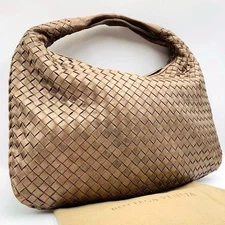 Auth Bottega Veneta Intrecciato Veneta Hobo Bag Nappa Leather Bronze