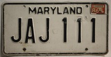 Maryland Nummernschild USA Schrott Auto - Kennzeichen US Metall Schild  JAJ 111