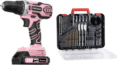 20V MAX Pink Cordless Drill Set with 100 Bits & Dual Speed Settings