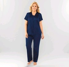 Vanity Fair VTG Pajama Set Dark Navy Nylon Tricot 2pc Sleepwear Retro Plus Sz 3X